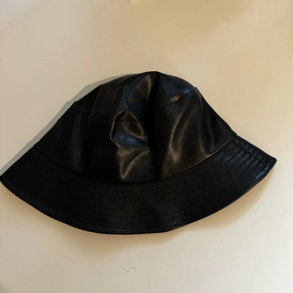 Black Vegan Leather Bucket Hat